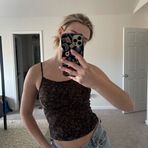 Vintage Abahouse Devinette Semi-Sheer Brown Floral Camisole‎